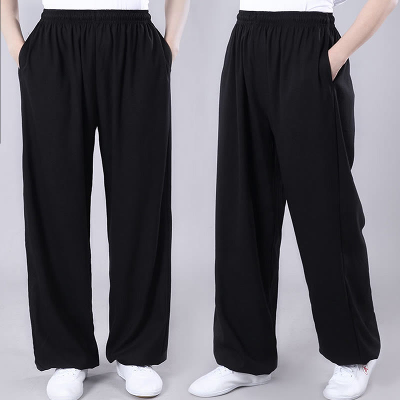 Buddha Stones Letnie Unisex Elastyczna Tai Chi Qigong Praktyka Oddychająca Bawełniana Lniana Spodnie Z Kieszeniami - image 12