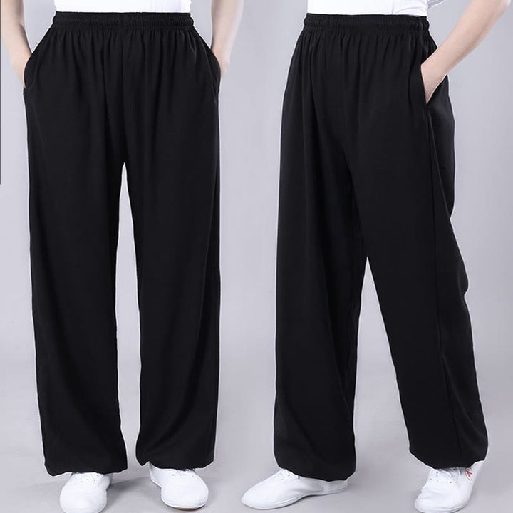 Buddha Stones Letnie Unisex Elastyczna Tai Chi Qigong Praktyka Oddychająca Bawełniana Lniana Spodnie Z Kieszeniami - image 12