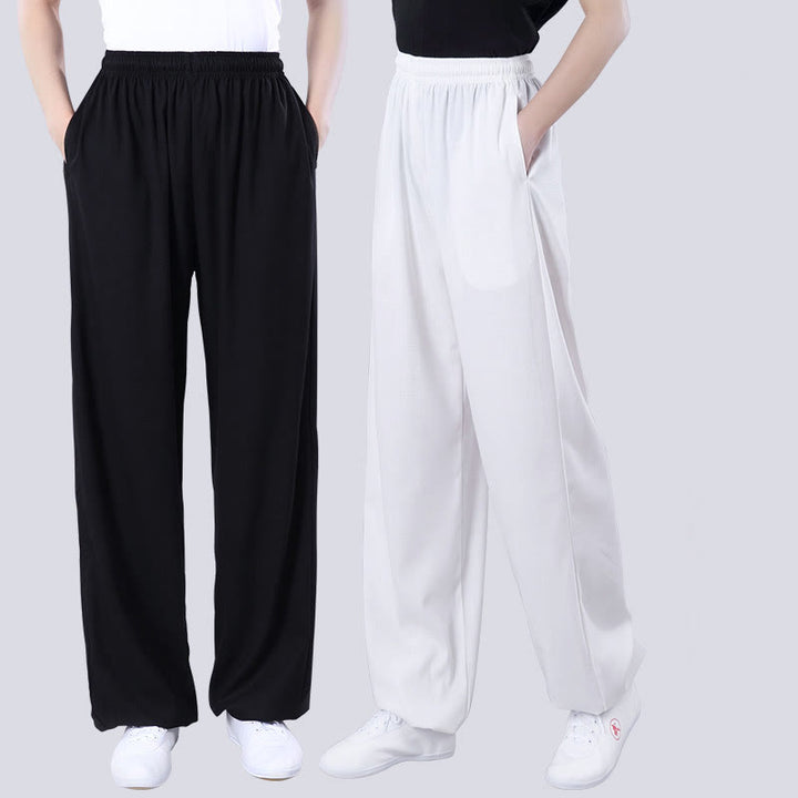 Buddha Stones Letnie Unisex Elastyczna Tai Chi Qigong Praktyka Oddychająca Bawełniana Lniana Spodnie Z Kieszeniami - image 13