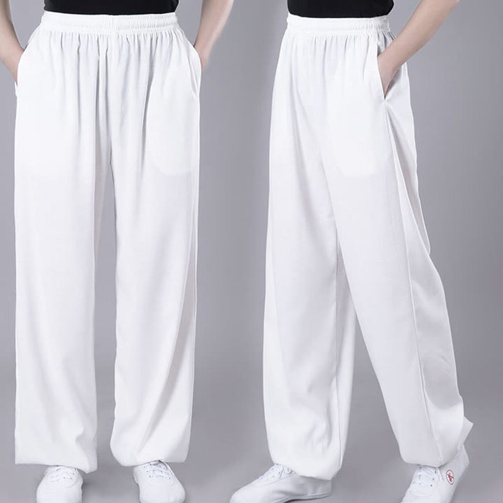 Buddha Stones Letnie Unisex Elastyczna Tai Chi Qigong Praktyka Oddychająca Bawełniana Lniana Spodnie Z Kieszeniami - image 3