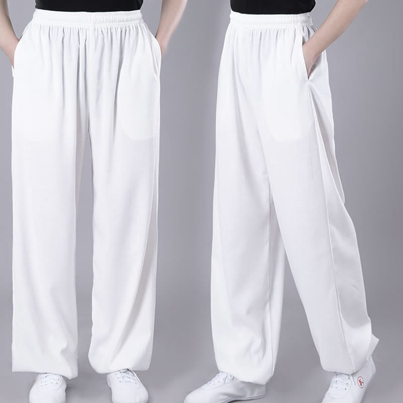 Buddha Stones Letnie Unisex Elastyczna Tai Chi Qigong Praktyka Oddychająca Bawełniana Lniana Spodnie Z Kieszeniami - image 2