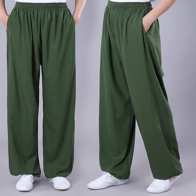 Buddha Stones Letnie Unisex Elastyczna Tai Chi Qigong Praktyka Oddychająca Bawełniana Lniana Spodnie Z Kieszeniami - image 20