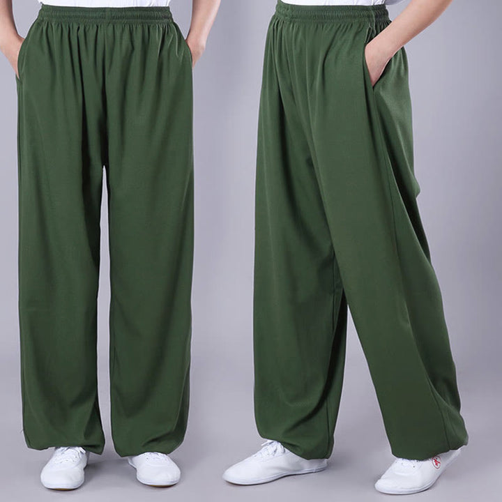 Buddha Stones Letnie Unisex Elastyczna Tai Chi Qigong Praktyka Oddychająca Bawełniana Lniana Spodnie Z Kieszeniami - image 20