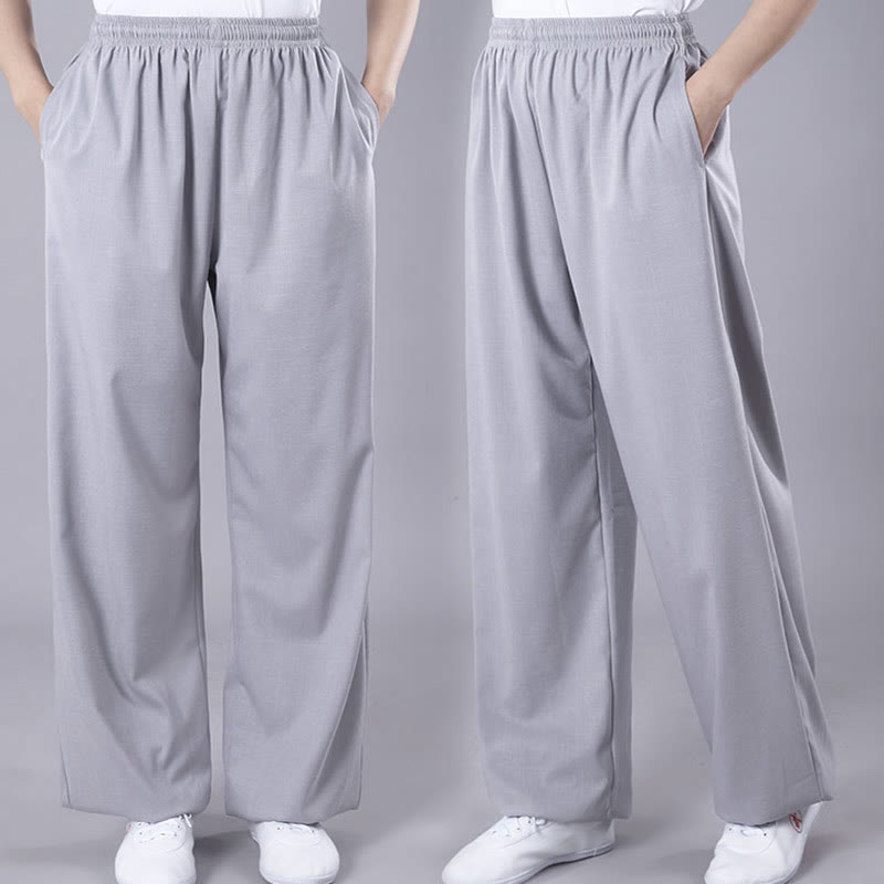 Buddha Stones Letnie Unisex Elastyczna Tai Chi Qigong Praktyka Oddychająca Bawełniana Lniana Spodnie Z Kieszeniami - image 9