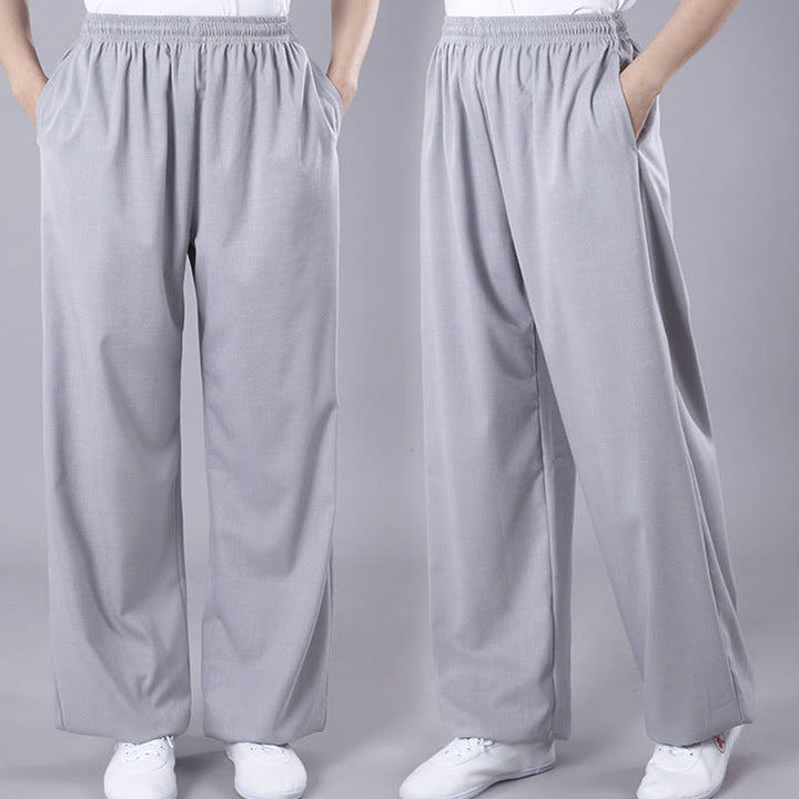Buddha Stones Letnie Unisex Elastyczna Tai Chi Qigong Praktyka Oddychająca Bawełniana Lniana Spodnie Z Kieszeniami - image 9