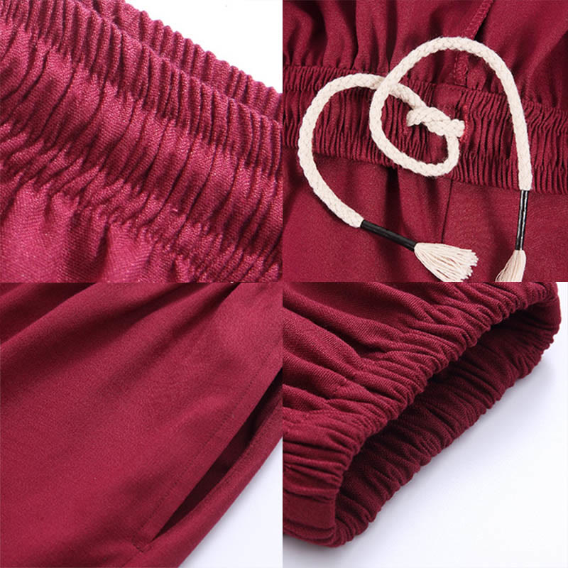 Buddha Stones Letnie Unisex Elastyczna Tai Chi Qigong Praktyka Oddychająca Bawełniana Lniana Spodnie Z Kieszeniami - image 16