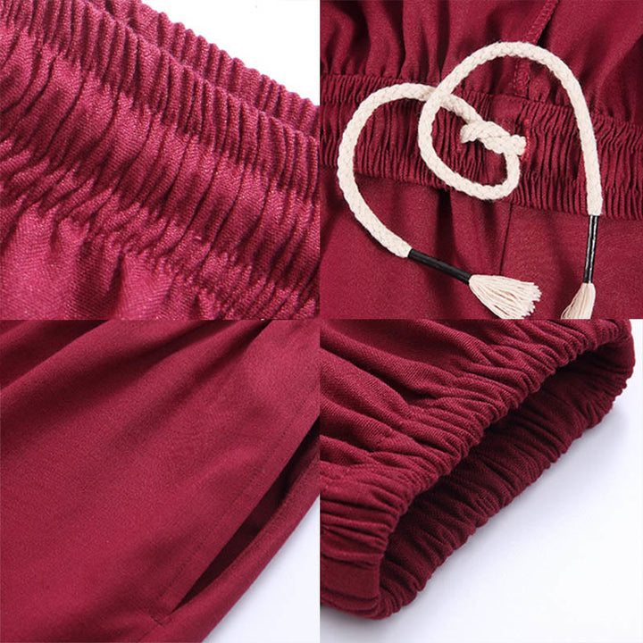 Buddha Stones Letnie Unisex Elastyczna Tai Chi Qigong Praktyka Oddychająca Bawełniana Lniana Spodnie Z Kieszeniami - image 16