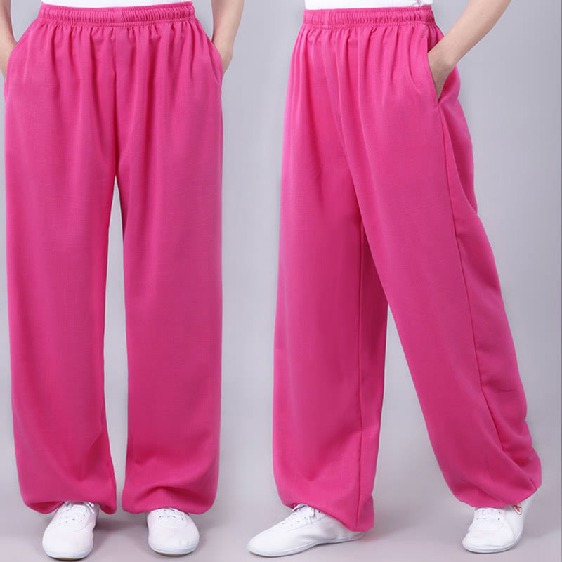 Buddha Stones Letnie Unisex Elastyczna Tai Chi Qigong Praktyka Oddychająca Bawełniana Lniana Spodnie Z Kieszeniami - image 22