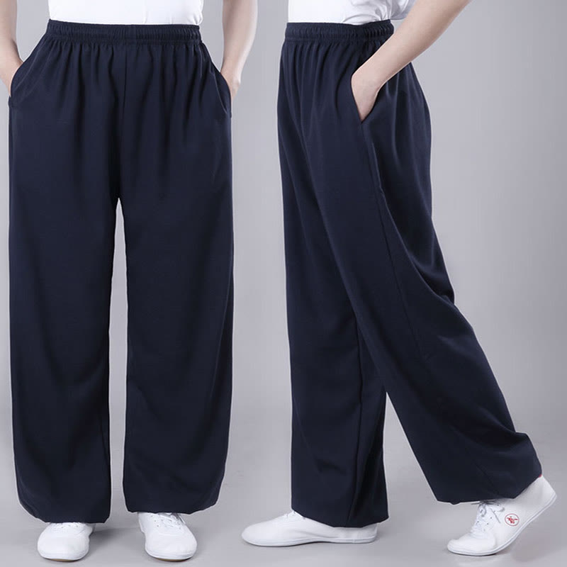 Buddha Stones Letnie Unisex Elastyczna Tai Chi Qigong Praktyka Oddychająca Bawełniana Lniana Spodnie Z Kieszeniami - image 25