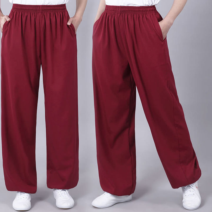 Buddha Stones Letnie Unisex Elastyczna Tai Chi Qigong Praktyka Oddychająca Bawełniana Lniana Spodnie Z Kieszeniami - image 18