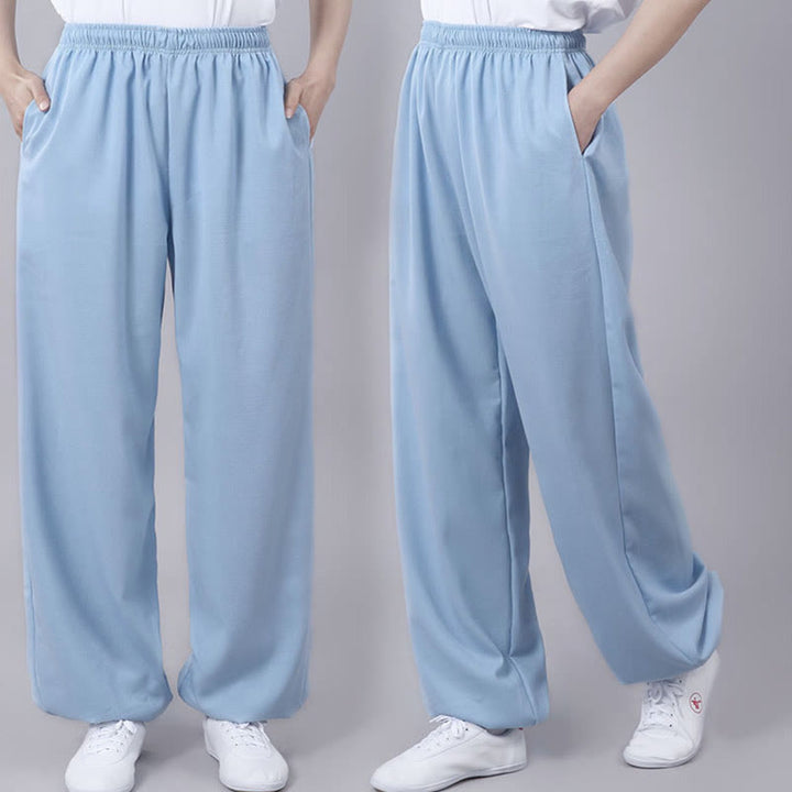 Buddha Stones Letnie Unisex Elastyczna Tai Chi Qigong Praktyka Oddychająca Bawełniana Lniana Spodnie Z Kieszeniami - image 24