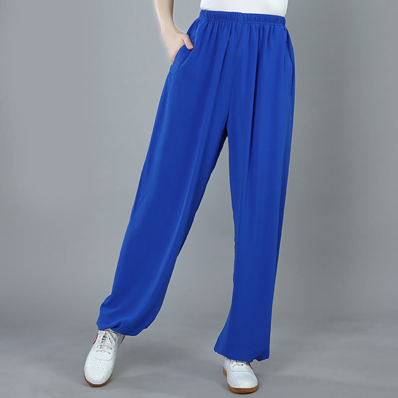 Buddha Stones Letnie Unisex Elastyczna Talia Tai Chi Kung Fu Qigong Praktyka Bawełna Oddychające Spodnie Z Kieszeniami - RoyalBlue - 3XL - PASUJE DO USA/UK/AU/EU - 2XL - image 12