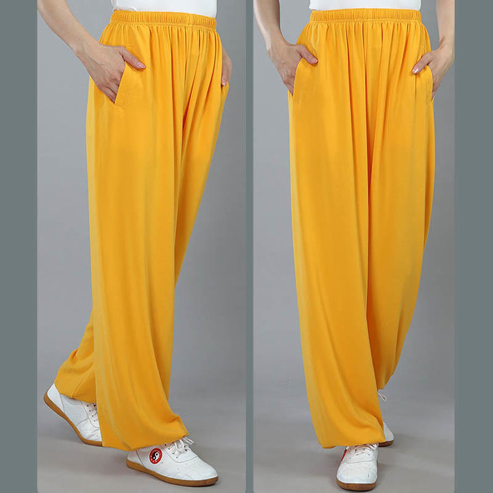 Buddha Stones Letnie Unisex Elastyczna Talia Tai Chi Kung Fu Qigong Praktyka Bawełna Oddychające Spodnie Z Kieszeniami - image 11