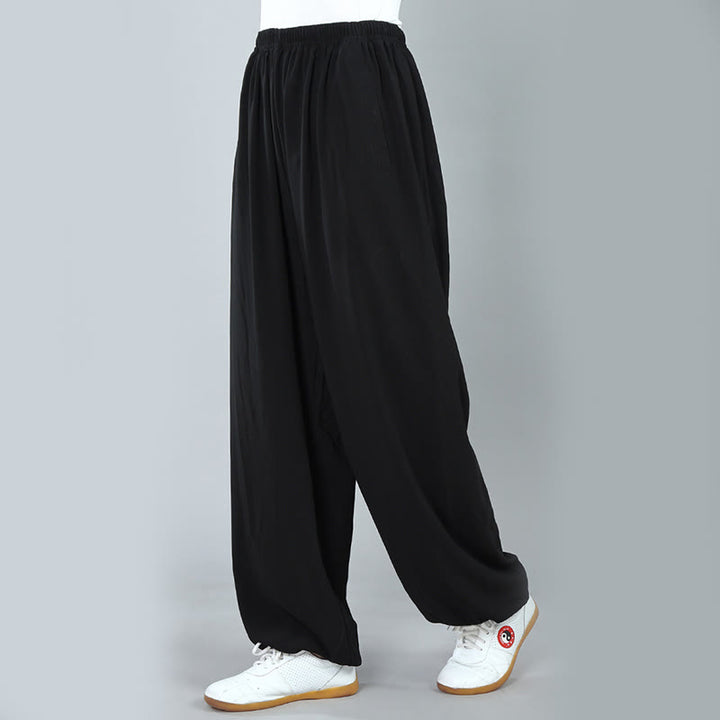 Buddha Stones Letnie Unisex Elastyczna Talia Tai Chi Kung Fu Qigong Praktyka Bawełna Oddychające Spodnie Z Kieszeniami - image 5