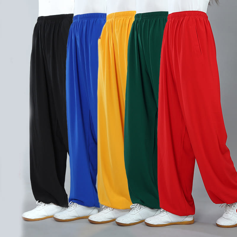Buddha Stones Letnie Unisex Elastyczna Talia Tai Chi Kung Fu Qigong Praktyka Bawełna Oddychające Spodnie Z Kieszeniami - image 2
