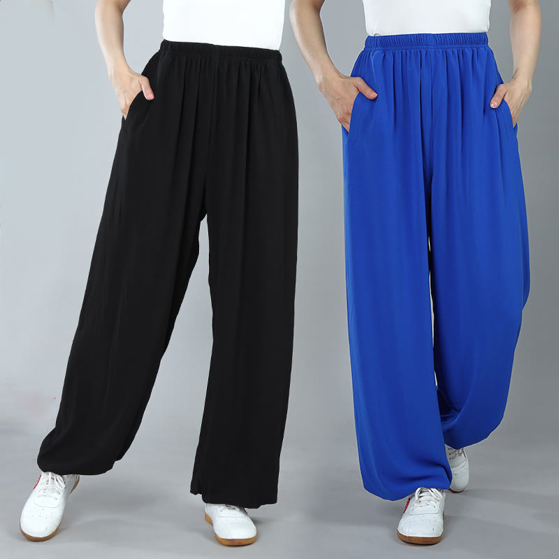 Buddha Stones Letnie Unisex Elastyczna Talia Tai Chi Kung Fu Qigong Praktyka Bawełna Oddychające Spodnie Z Kieszeniami - image 13