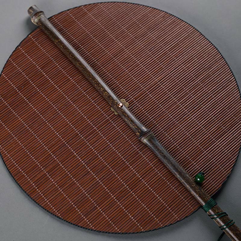 Buddha Stones w stylu chińskim, ręcznie robiony, bambusowy, długi uchwyt, przenośny, kręcony wentylator