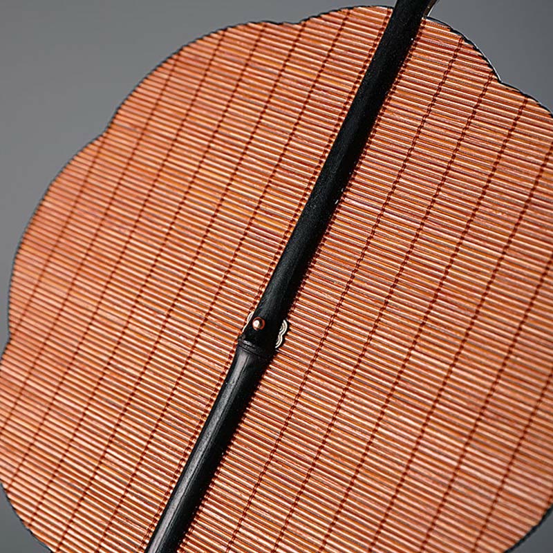 Buddha Stones w stylu chińskim, ręcznie robiony, bambusowy, długi uchwyt, przenośny, kręcony wentylator