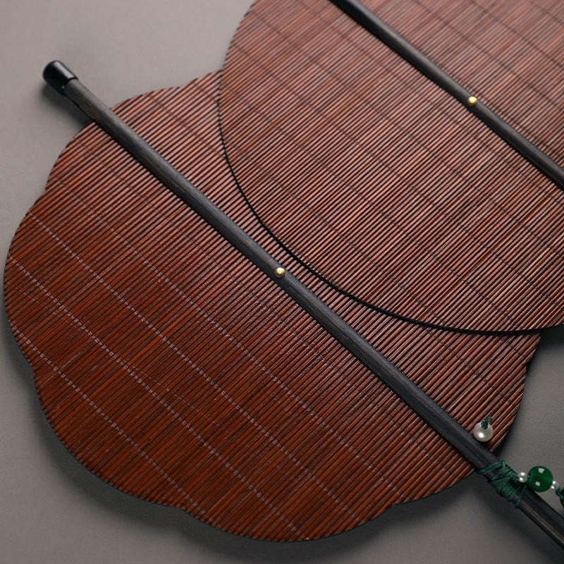 Buddha Stones, ręcznie robiony bambus, tysiące mil rzek i gór, długi uchwyt, przenośny, kręcony wentylator