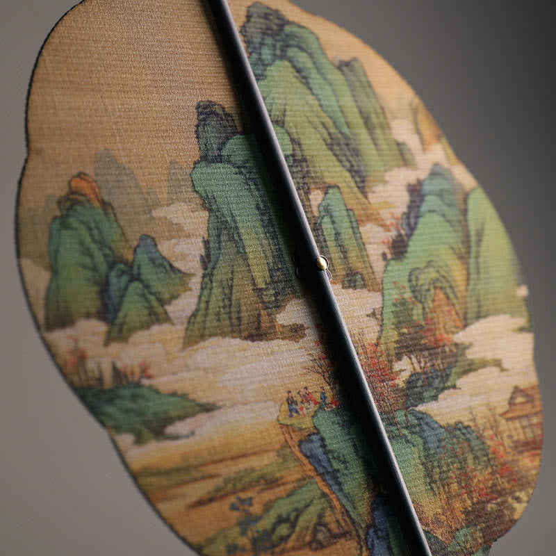 Buddha Stones, ręcznie robiony bambus, tysiące mil rzek i gór, długi uchwyt, przenośny, kręcony wentylator