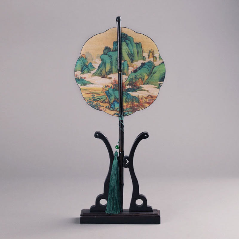 Buddha Stones, ręcznie robiony bambus, tysiące mil rzek i gór, długi uchwyt, przenośny, kręcony wentylator