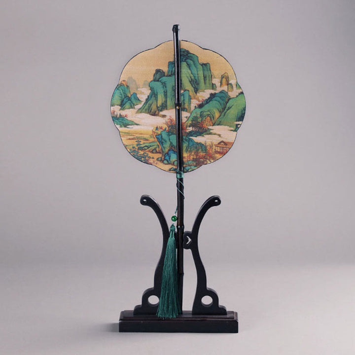 Buddha Stones, ręcznie robiony bambus, tysiące mil rzek i gór, długi uchwyt, przenośny, kręcony wentylator