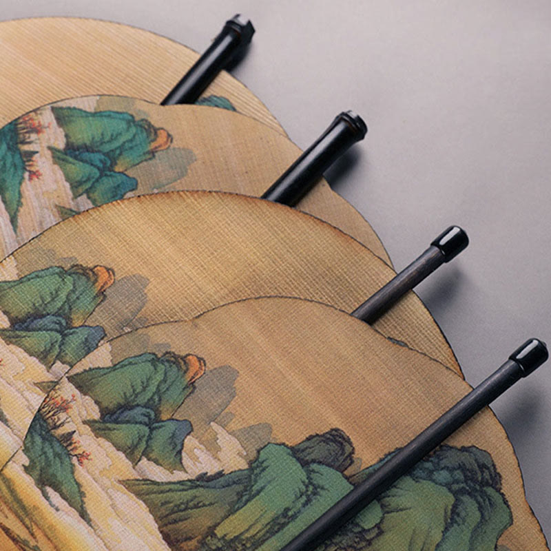 Buddha Stones, ręcznie robiony bambus, tysiące mil rzek i gór, długi uchwyt, przenośny, kręcony wentylator