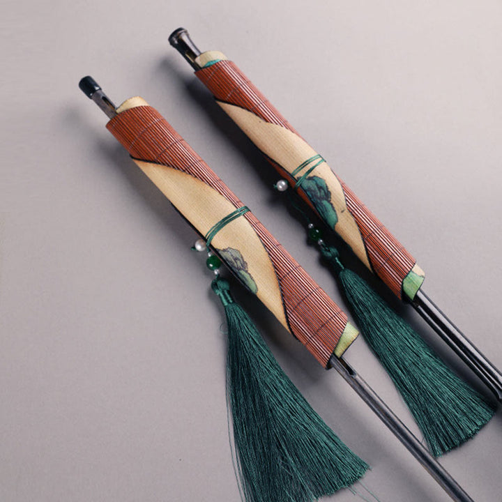 Buddha Stones, ręcznie robiony bambus, tysiące mil rzek i gór, długi uchwyt, przenośny, kręcony wentylator