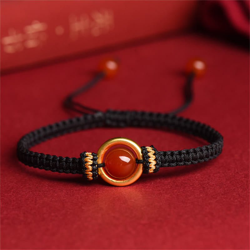 Bransoletka z Buddha Stones z czerwonego agatu i klamrą Peace Calm Rope