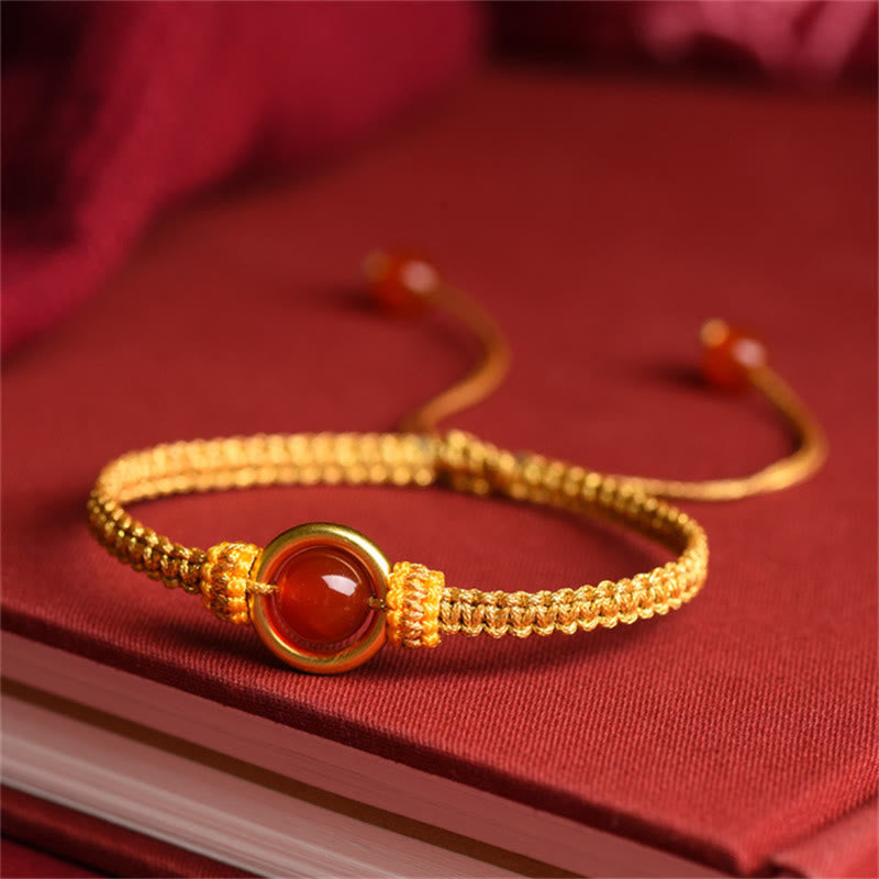 Bransoletka z Buddha Stones z czerwonego agatu i klamrą Peace Calm Rope