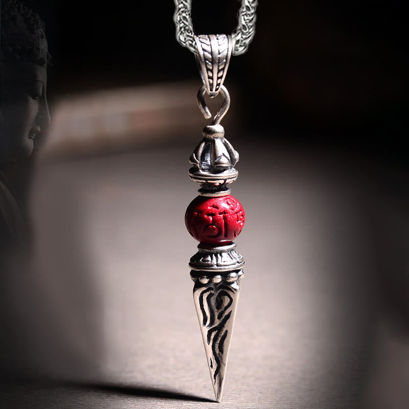 Buddha Stones Cynober Sanskryt Dorje Wadżra Wzór Błogosławieństwo Naszyjnik Wisiorek - Wzór Cinnabar Dorje Vajra - image 0