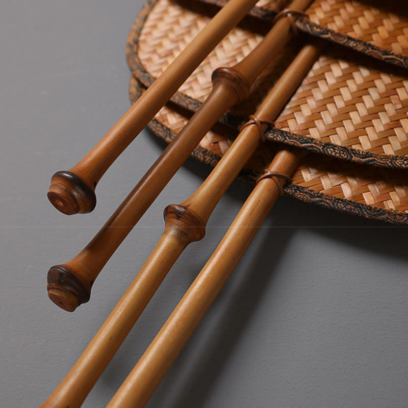 Buddha Stones w stylu chińskim, ręcznie robiony bambusowy wentylator z długą rączką