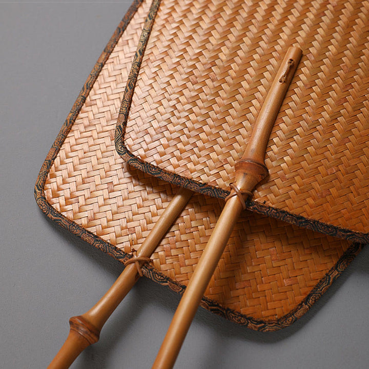 Buddha Stones w stylu chińskim, ręcznie robiony bambusowy wentylator z długą rączką