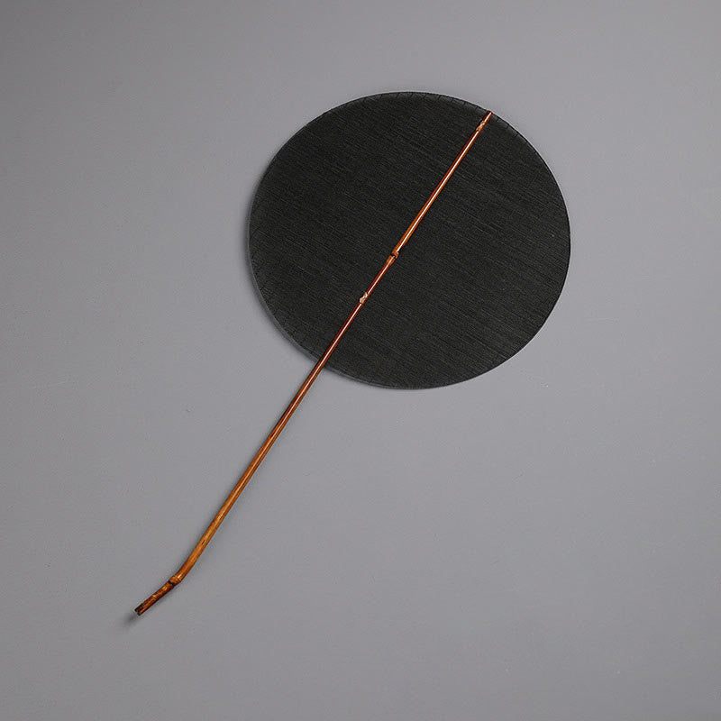 Buddha Stones w stylu chińskim, ręcznie robiony, okrągły, bambusowy, długi wentylator z uchwytem