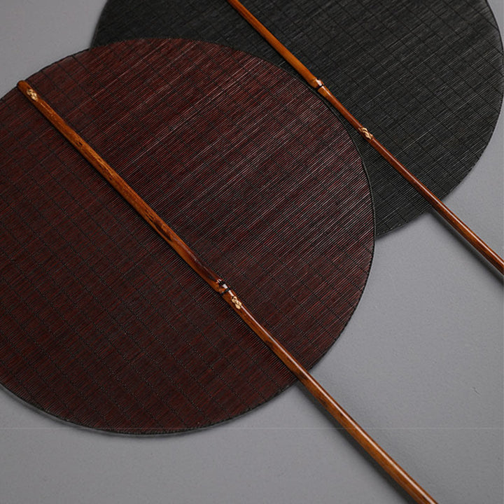 Buddha Stones w stylu chińskim, ręcznie robiony, okrągły, bambusowy, długi wentylator z uchwytem