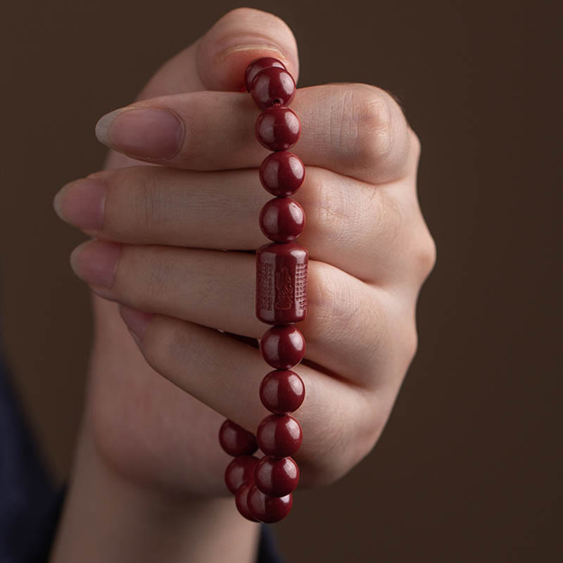 Naturalna bransoletka z Buddha Stones z cynobrowym sercem i sutrą błogosławieństwa