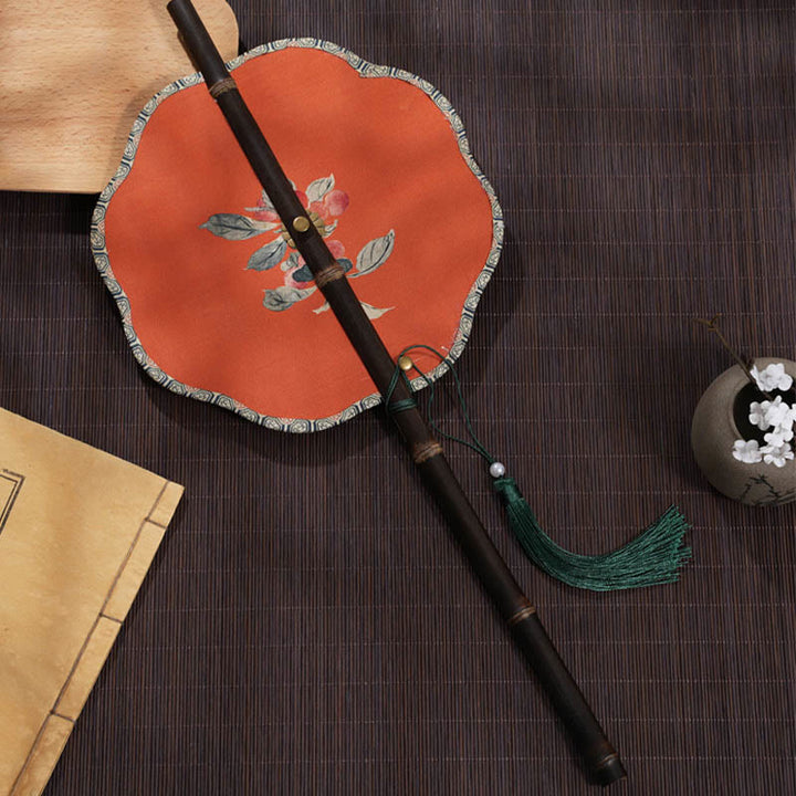 Buddha Stones ręcznie robione wiśnia bambus liść winogron wzór długi fioletowy bambus uchwyt przenośny kręcony wentylator