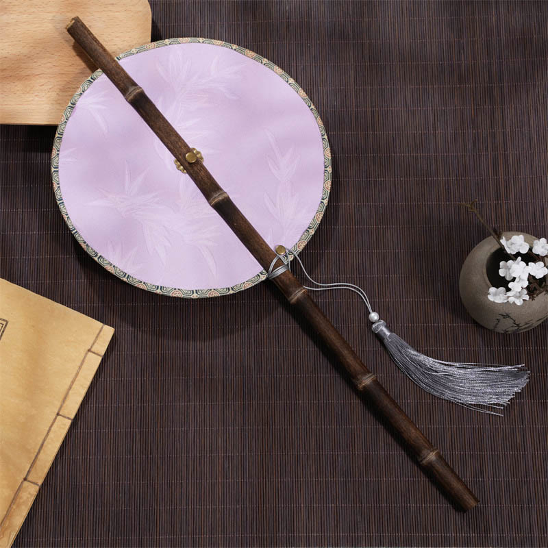 Buddha Stones ręcznie robione wiśnia bambus liść winogron wzór długi fioletowy bambus uchwyt przenośny kręcony wentylator