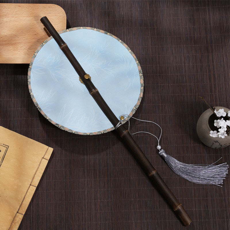 Buddha Stones ręcznie robione wiśnia bambus liść winogron wzór długi fioletowy bambus uchwyt przenośny kręcony wentylator