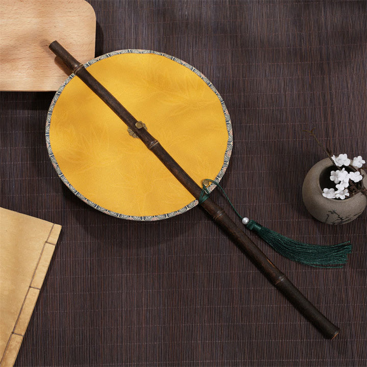 Buddha Stones ręcznie robione wiśnia bambus liść winogron wzór długi fioletowy bambus uchwyt przenośny kręcony wentylator