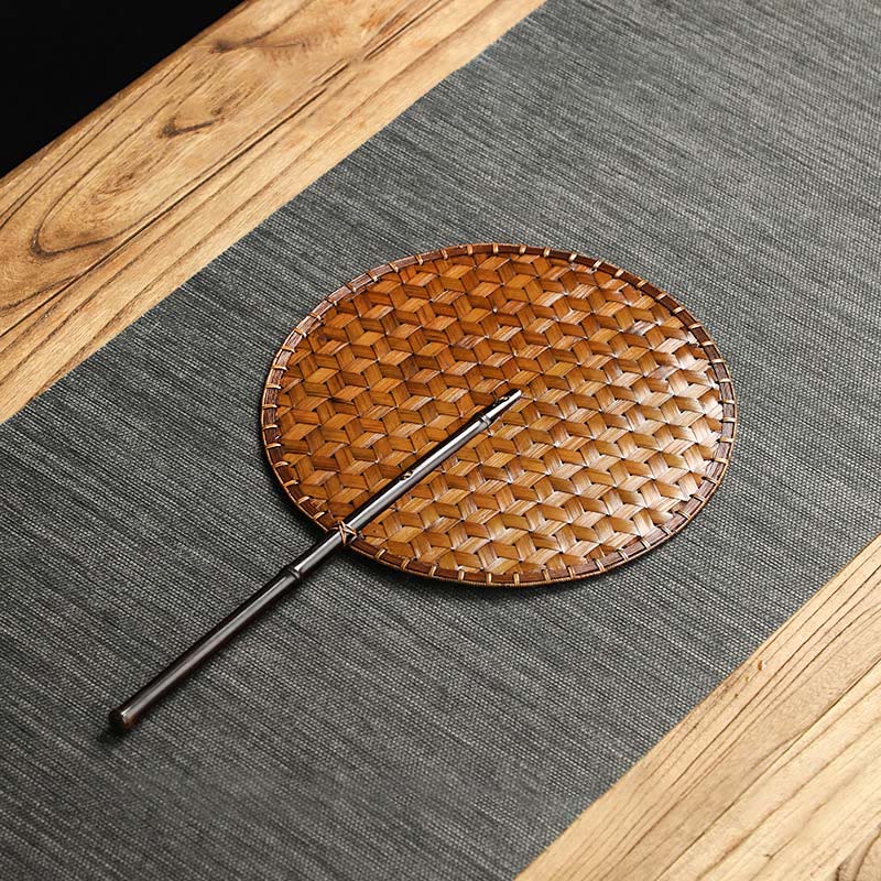 Buddha Stones w stylu chińskim, ręcznie tkane z bambusa, okrągłe, owalne, w kształcie banana, z długim uchwytem