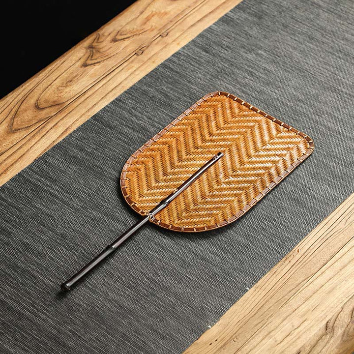 Buddha Stones w stylu chińskim, ręcznie tkane z bambusa, okrągłe, owalne, w kształcie banana, z długim uchwytem