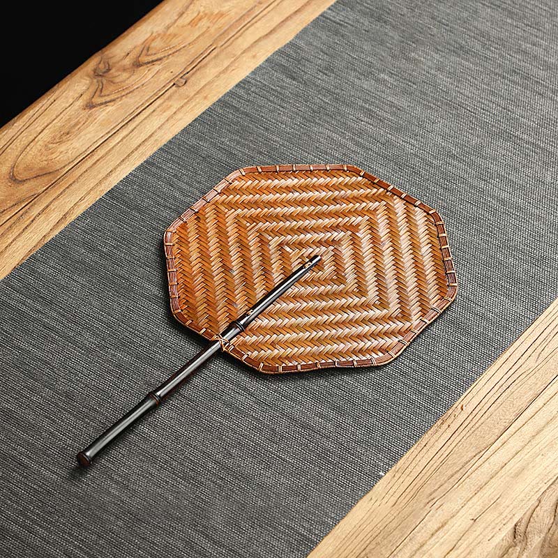 Buddha Stones w stylu chińskim, ręcznie tkane z bambusa, okrągłe, owalne, w kształcie banana, z długim uchwytem