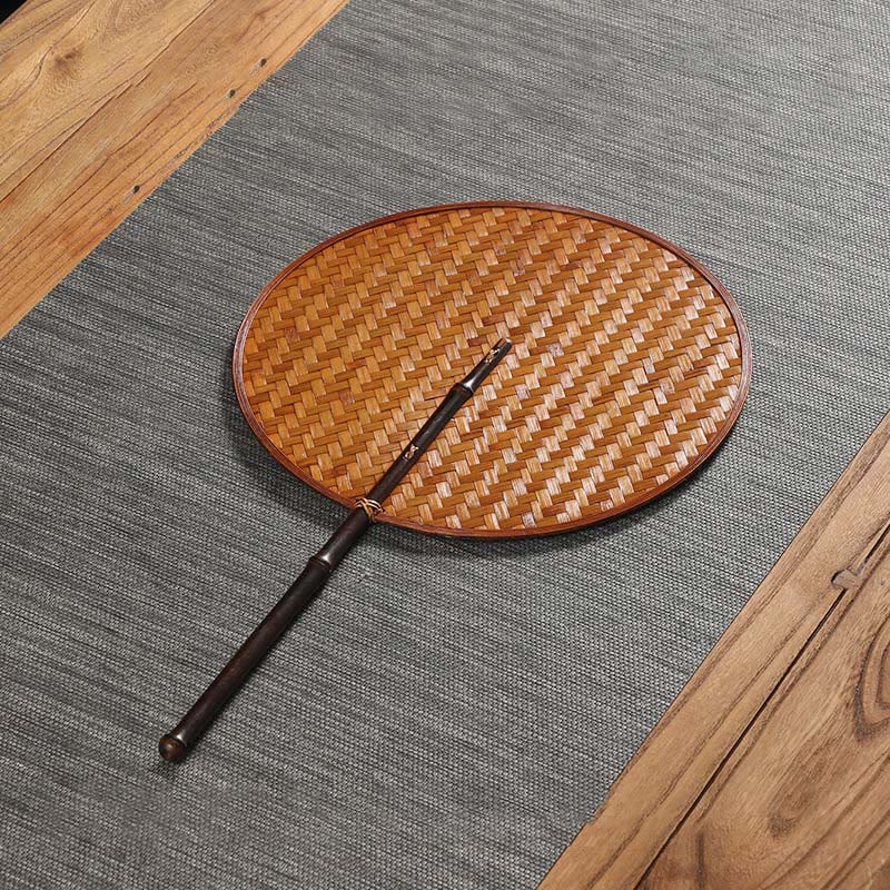 Buddha Stones w stylu chińskim, ręcznie tkane z bambusa, okrągłe, owalne, w kształcie banana, z długim uchwytem