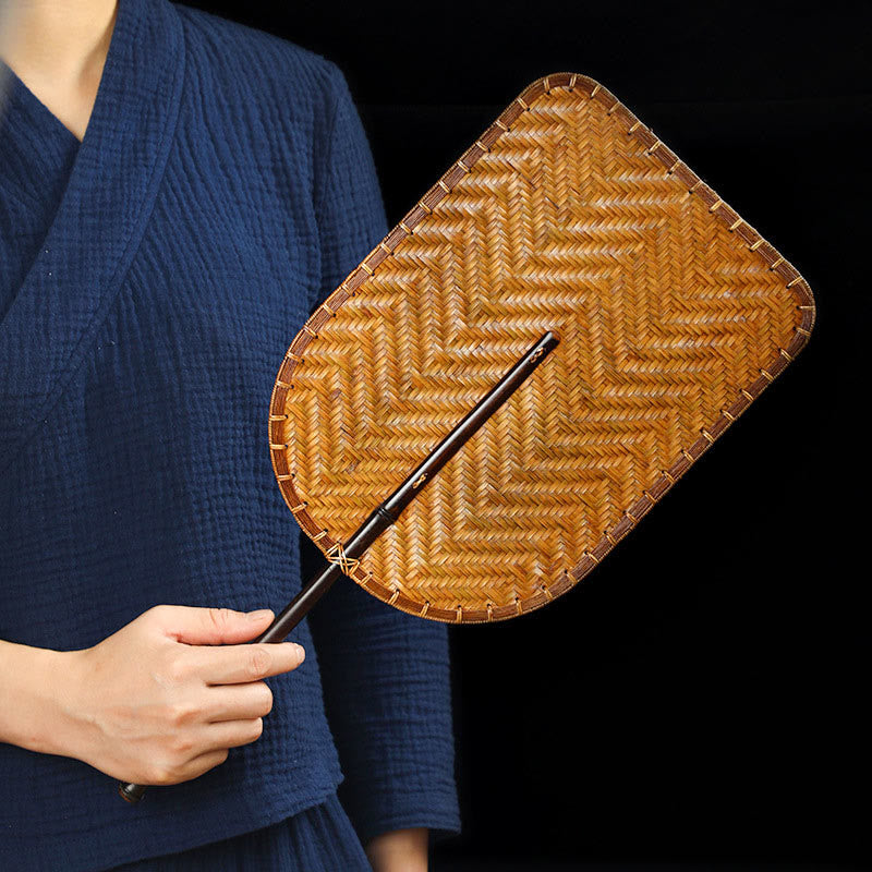 Buddha Stones w stylu chińskim, ręcznie tkane z bambusa, okrągłe, owalne, w kształcie banana, z długim uchwytem