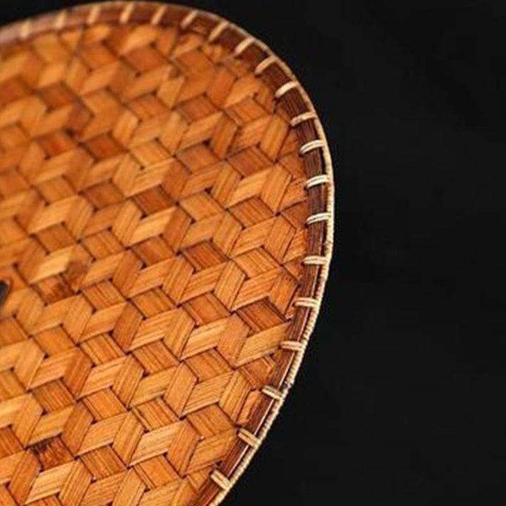 Buddha Stones w stylu chińskim, ręcznie tkane z bambusa, okrągłe, owalne, w kształcie banana, z długim uchwytem