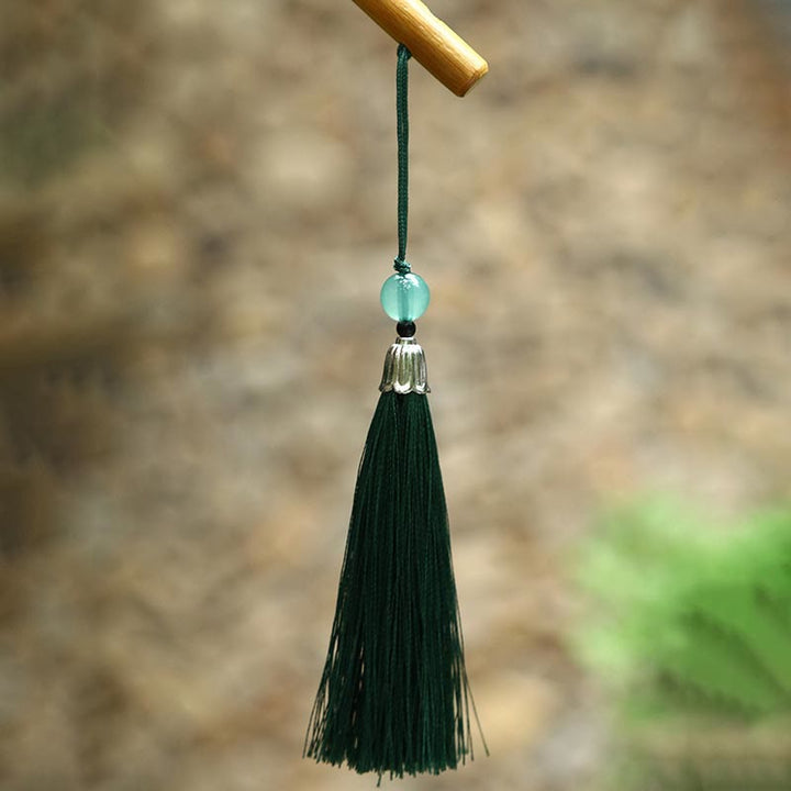 Buddha Stones w stylu chińskim, ręcznie tkane z bambusa, owalne, okrągłe, stożkowe, bananowe, z długim uchwytem