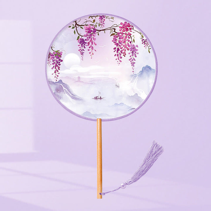 Buddha Stones Liść Miłorzębu Ryba Koi Kwiat Wiśni Kwiaty Wiosenne Ręczny Wentylator Z Uchwytem Drewnianym