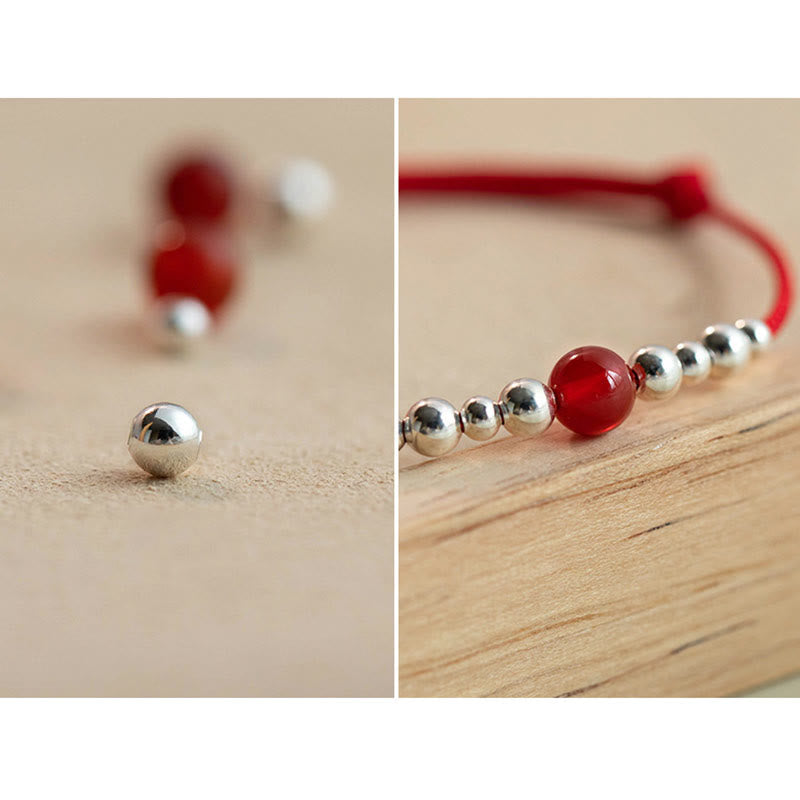 Bransoletka Buddha Stones wykonana ręcznie ze srebra próby 925 Fu Character Red Agate Fortune Braided Ultra-Thin Rope
