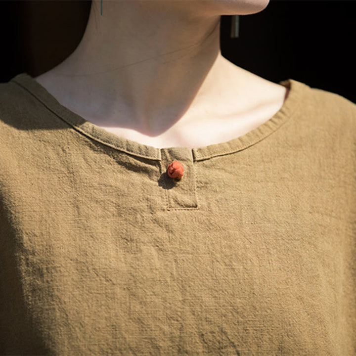 Koszulka z krótkim rękawem z ramią z lnu i bawełny Buddha Stones na co dzień